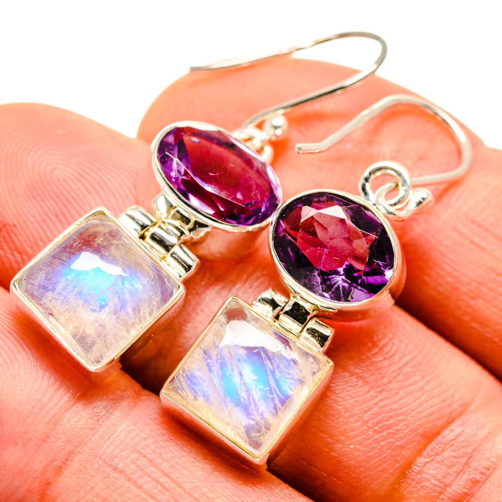 Rainbow Moonstone, Amethyst Earrings handcrafted by Ana Silver Co - EARR413646