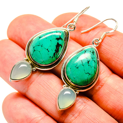 Tibetan Turquoise, Aqua Chalcedony Earrings handcrafted by Ana Silver Co - EARR413647