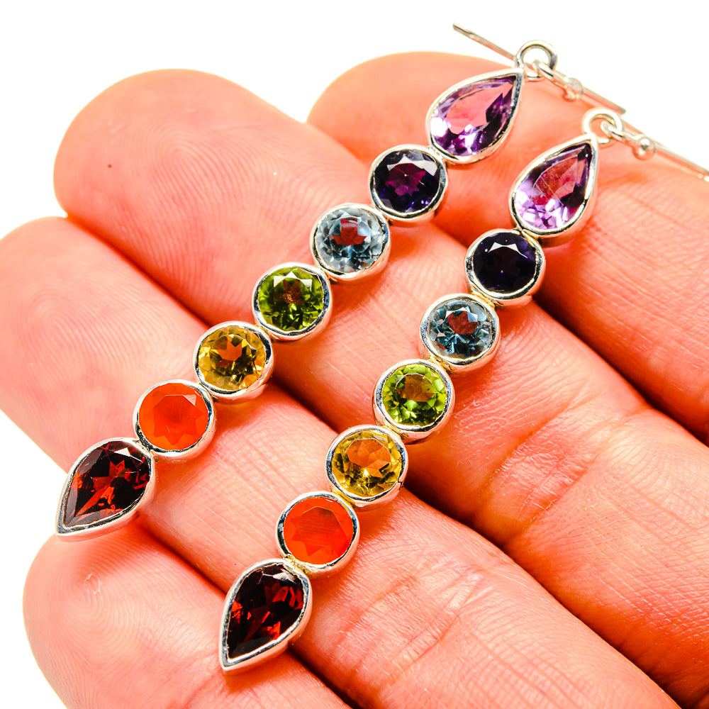 925 sterling silver rainbow chakra earrings with purple, green and orange gemstone drops