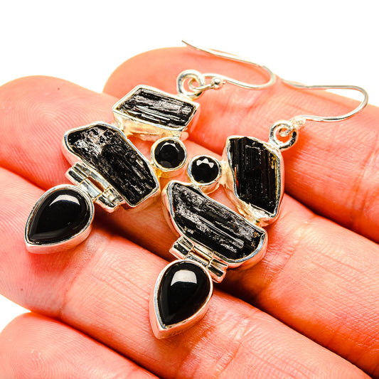 Black Onyx, Black Tourmaline Earrings handcrafted by Ana Silver Co - EARR413653