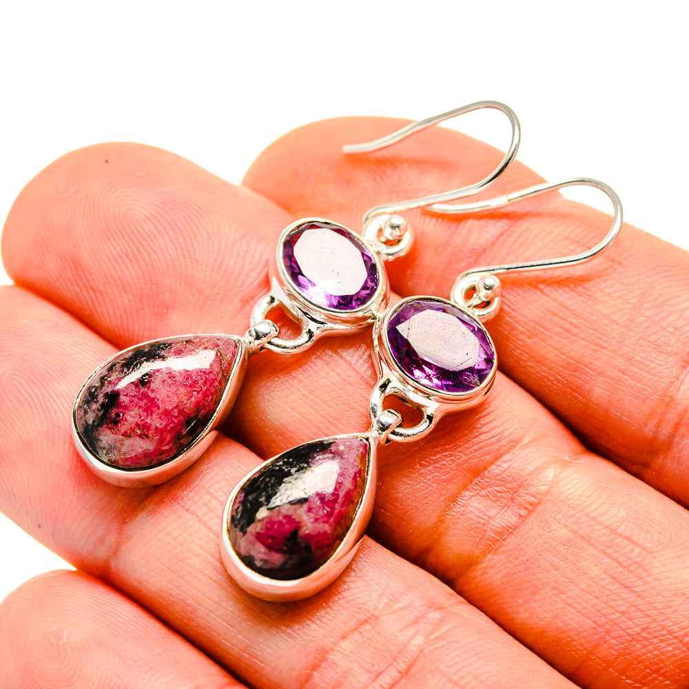 Rhodonite, Amethyst Earrings handcrafted by Ana Silver Co - EARR413654