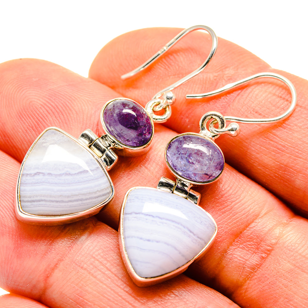 Blue Lace Agate, Tanzanite Earrings handcrafted by Ana Silver Co - EARR413655