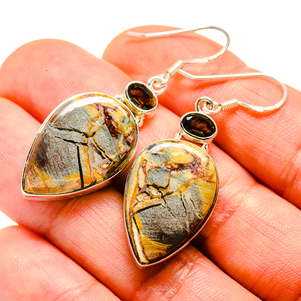 Butterfly Jasper, Smoky Quartz Earrings handcrafted by Ana Silver Co - EARR413657