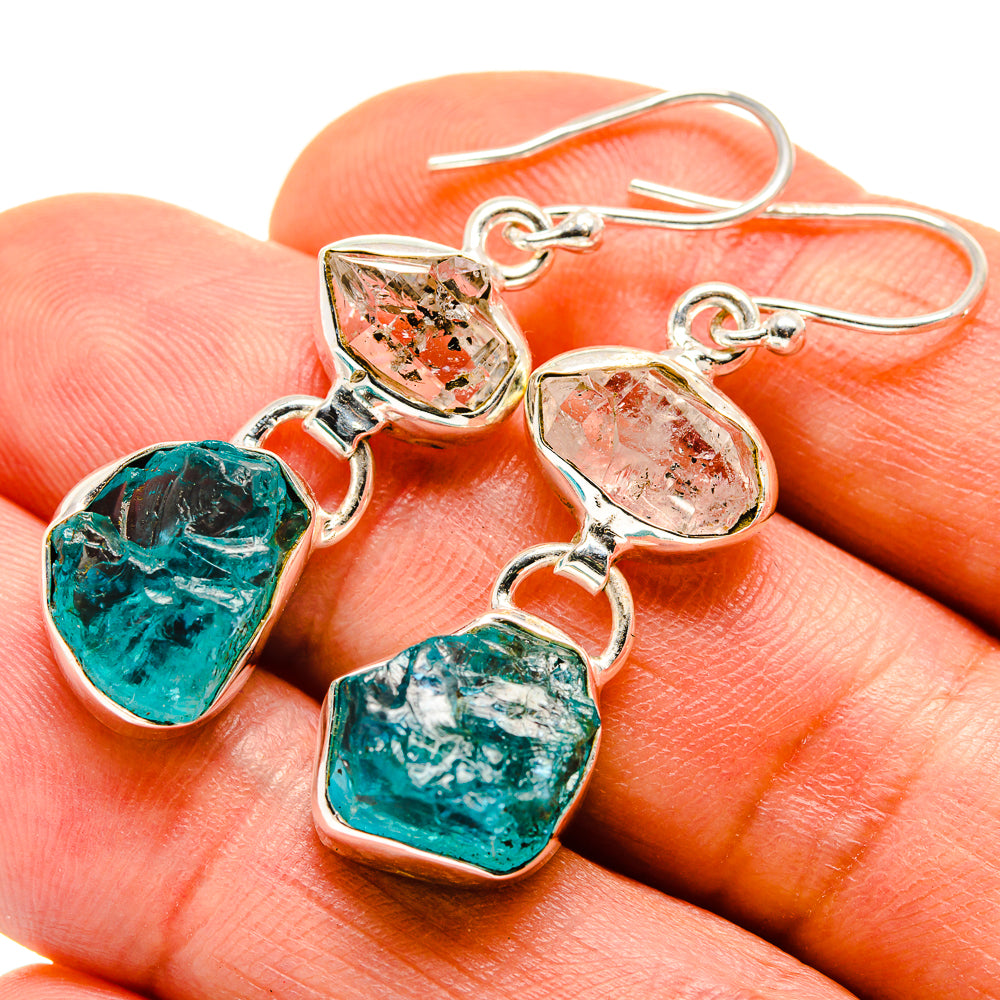 Blue Fluorite, Herkimer Diamond Earrings handcrafted by Ana Silver Co - EARR413676