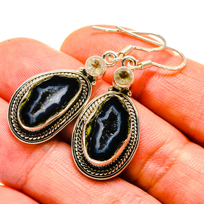 Black Geode Slice Earrings handcrafted by Ana Silver Co - EARR413709