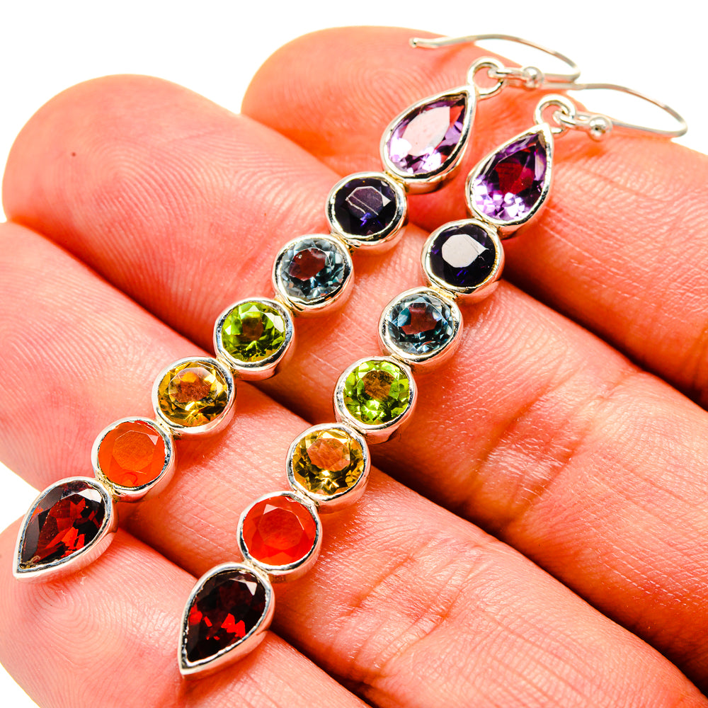 Multi-stone Rainbow Chakra Earrings handcrafted by Ana Silver Co - EARR413711
