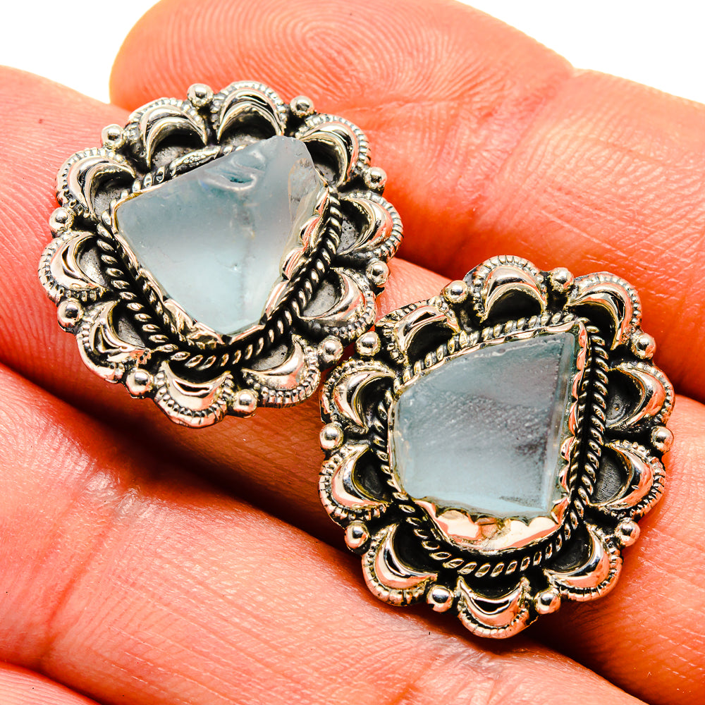 Aquamarine heart stud earrings in ornate 925 sterling silver filigree