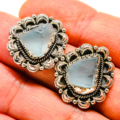 Aquamarine heart stud earrings in ornate 925 sterling silver filigree