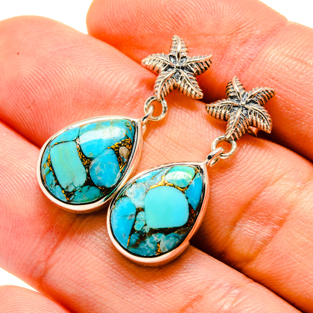 Blue Copper Composite Turquoise Starfish Earrings handcrafted by Ana Silver Co - EARR413732