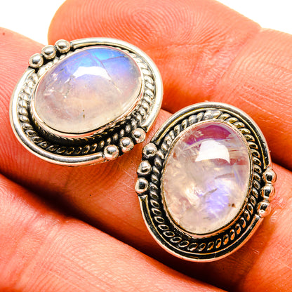925 sterling silver oval moonstone drop earrings, ornate bezel setting