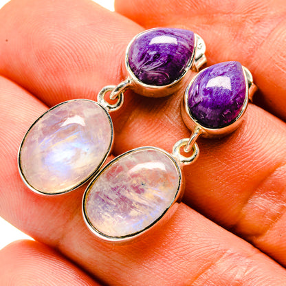 Rainbow Moonstone Earrings handcrafted by Ana Silver Co - EARR413811