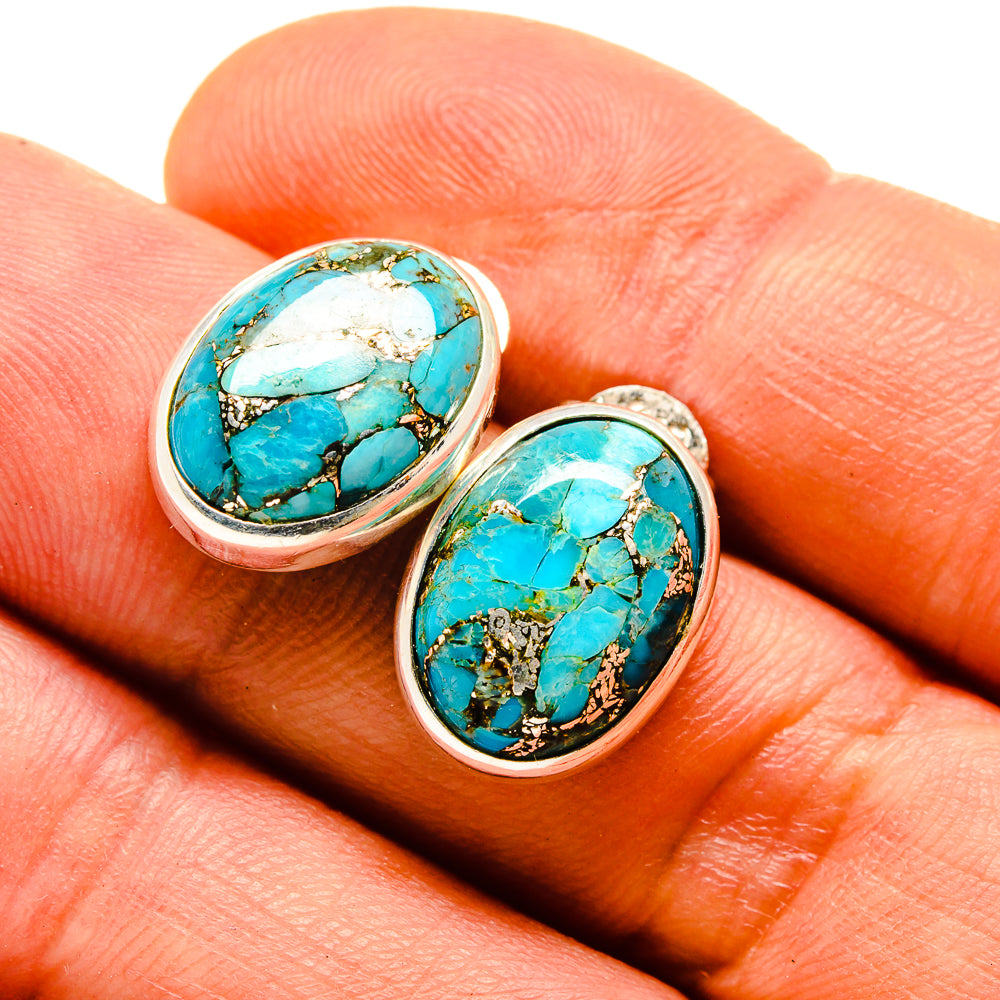 Blue Copper Composite Turquoise Earrings handcrafted by Ana Silver Co - EARR413813