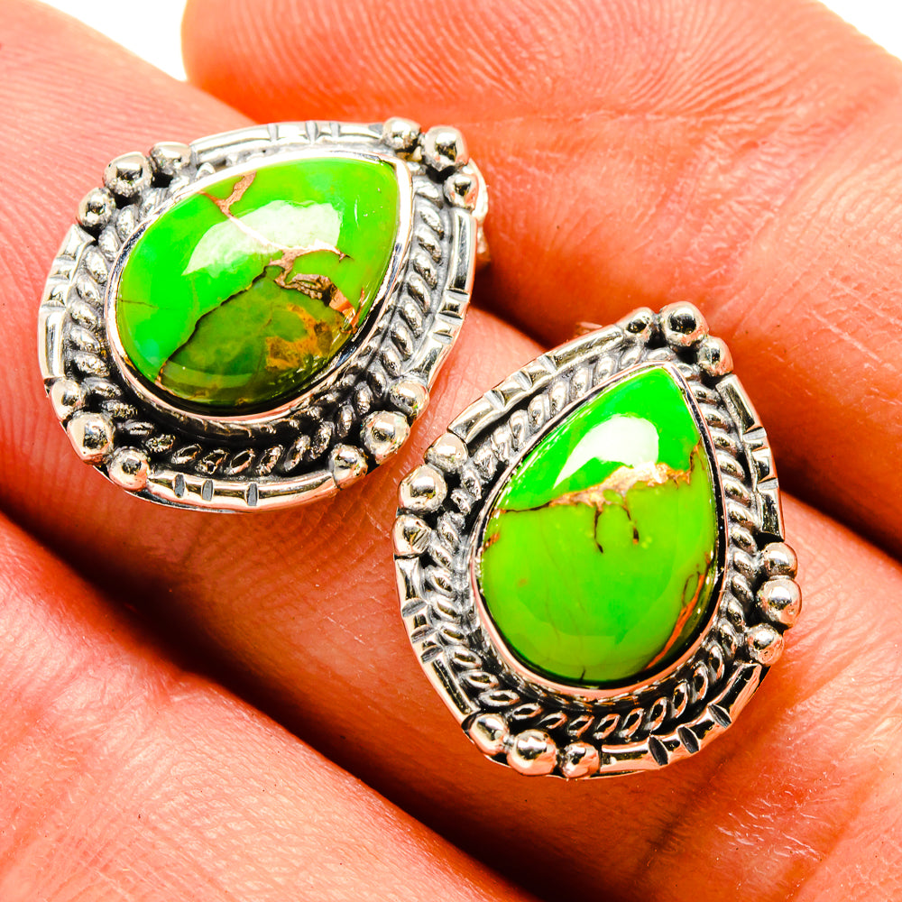 Green Copper Composite Turquoise Earrings handcrafted by Ana Silver Co - EARR413819