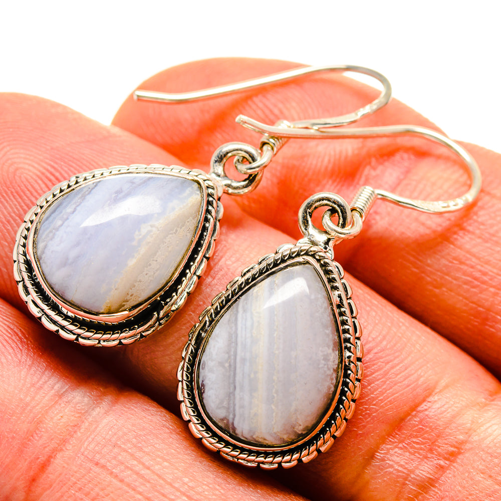 Blue Lace Agate Earrings handcrafted by Ana Silver Co - EARR413835