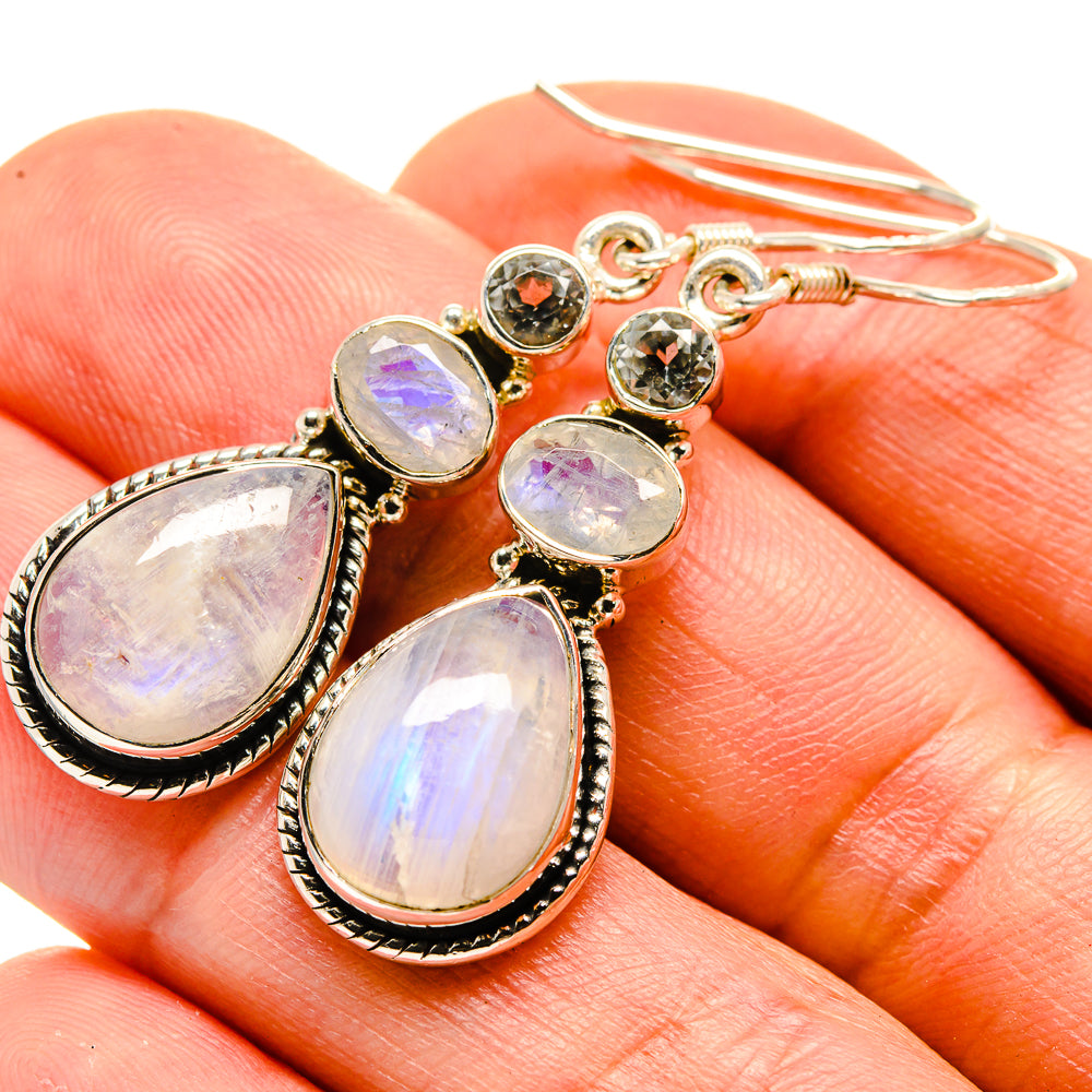 Rainbow Moonstone Earrings handcrafted by Ana Silver Co - EARR413867