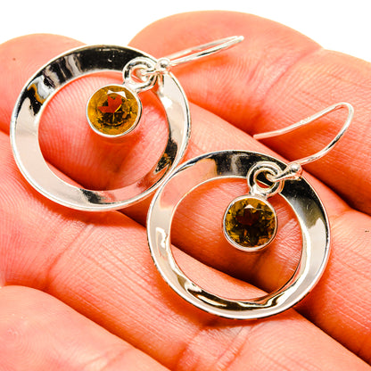 925 sterling silver faceted citrine disc drop earrings with round amber gemstone