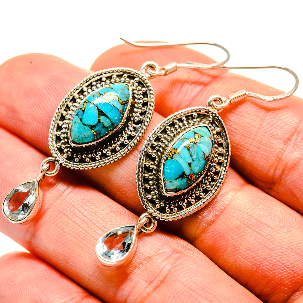 Blue Copper Composite Turquoise Earrings handcrafted by Ana Silver Co - EARR413872