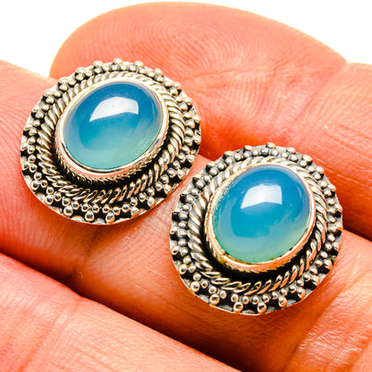Aqua Chalcedony Earrings handcrafted by Ana Silver Co - EARR413889