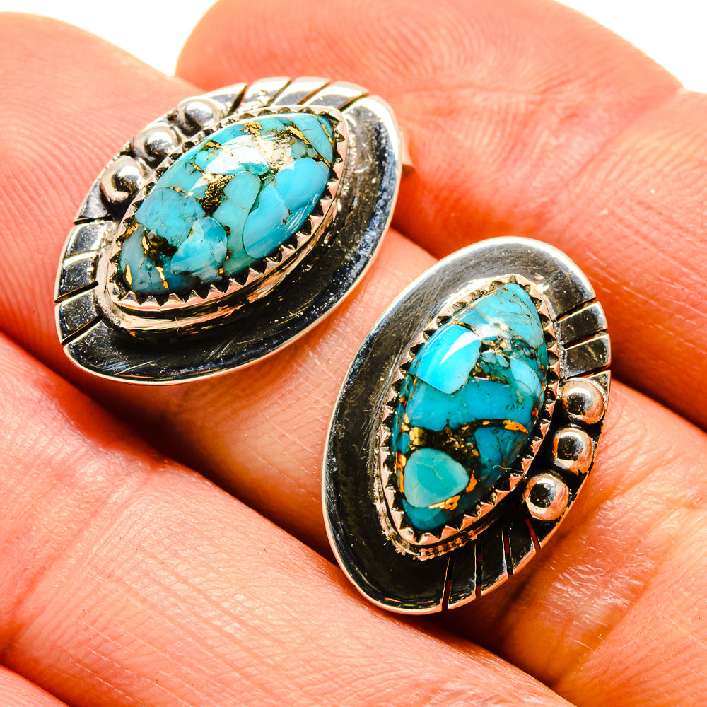 Blue Copper Composite Turquoise Earrings handcrafted by Ana Silver Co - EARR413893