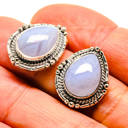 Blue Lace Agate Earrings handcrafted by Ana Silver Co - EARR413897