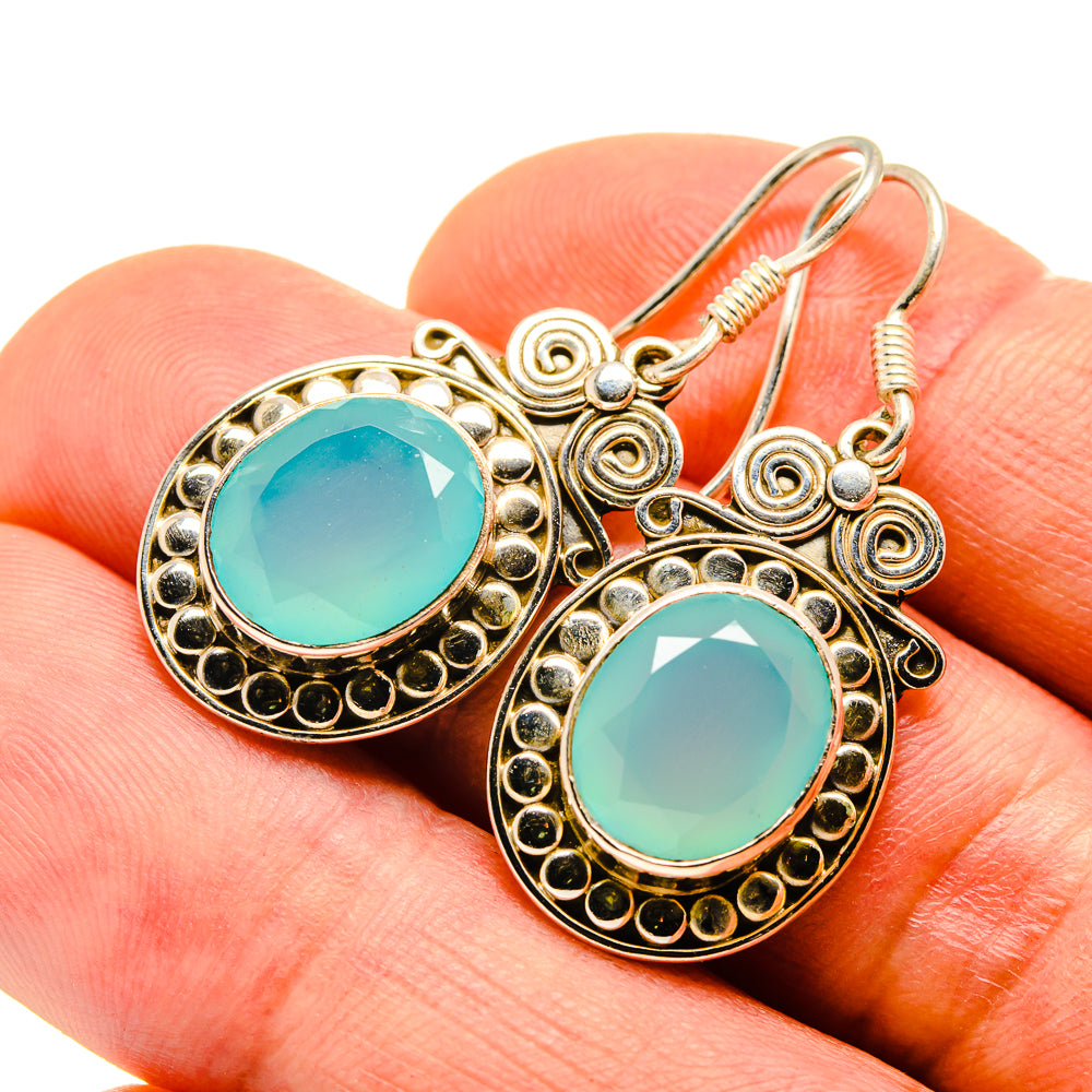 Aqua Chalcedony Earrings handcrafted by Ana Silver Co - EARR413908