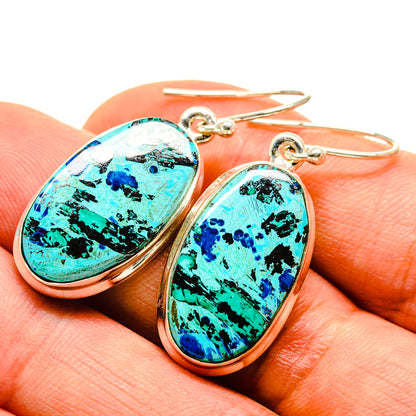 Turquoise oval stone drop earrings with lever hooks, 925 sterling silver