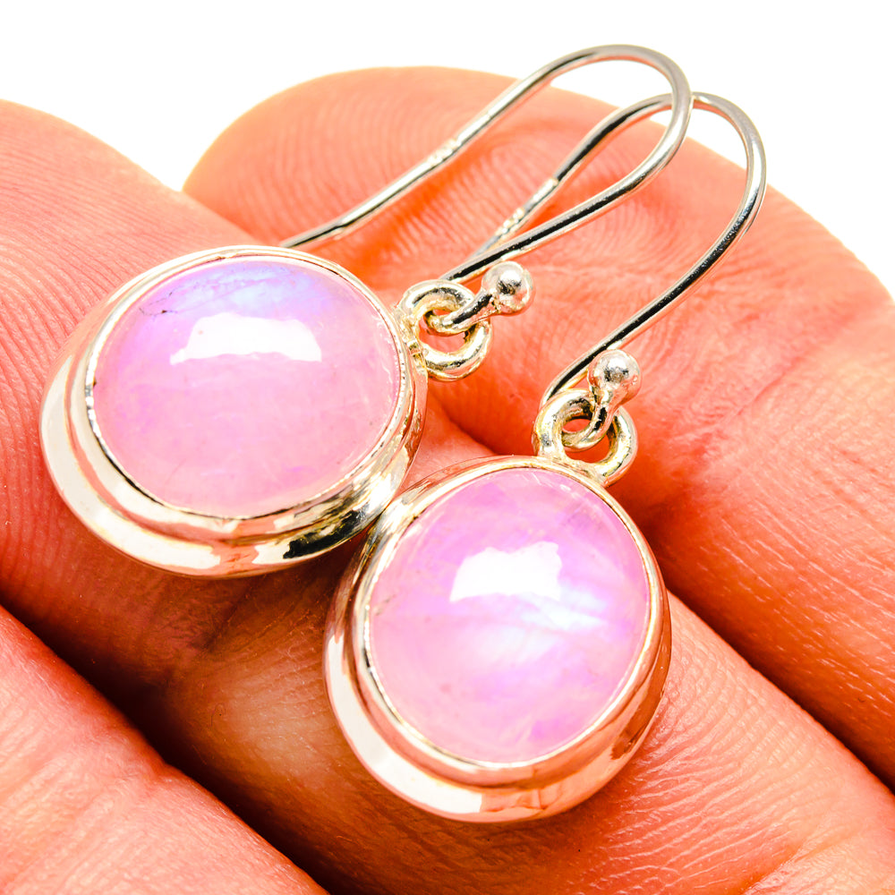Sterling silver pink oval moonstone earrings, halo bezel and fishhook closures