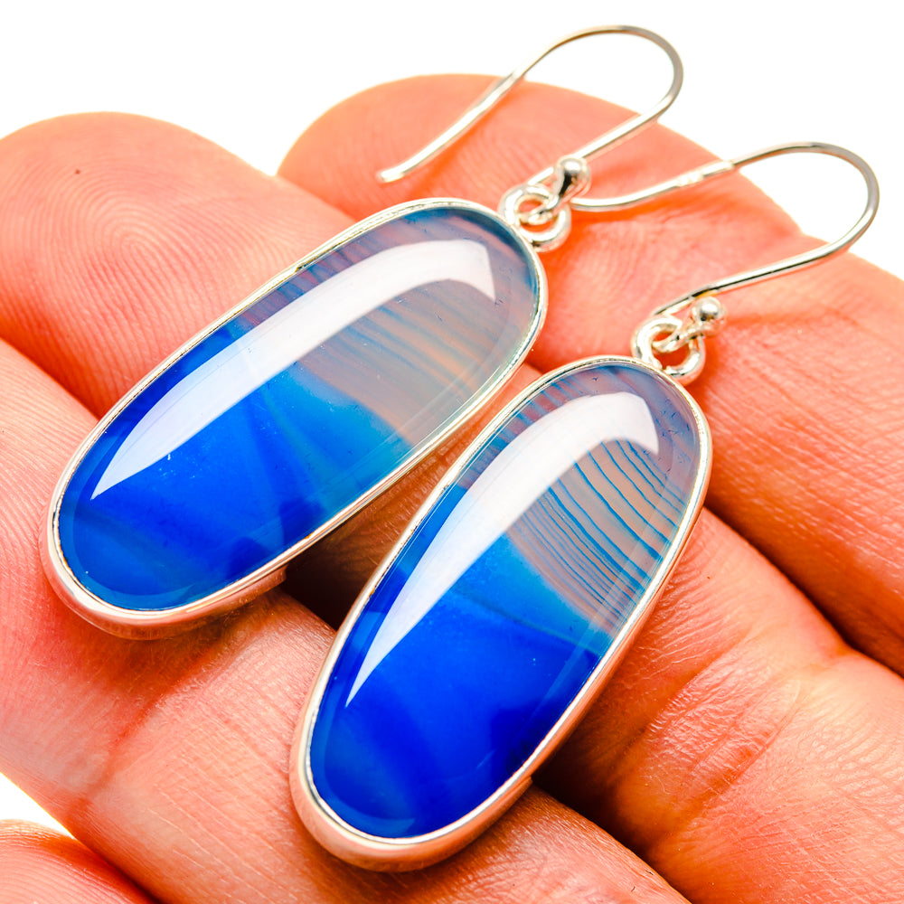 Blue Botswana Agate Earrings handcrafted by Ana Silver Co - EARR414043