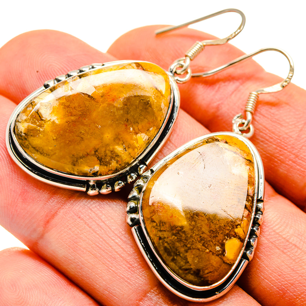 Amber and white oval agate drop earrings with sterling silver hooks