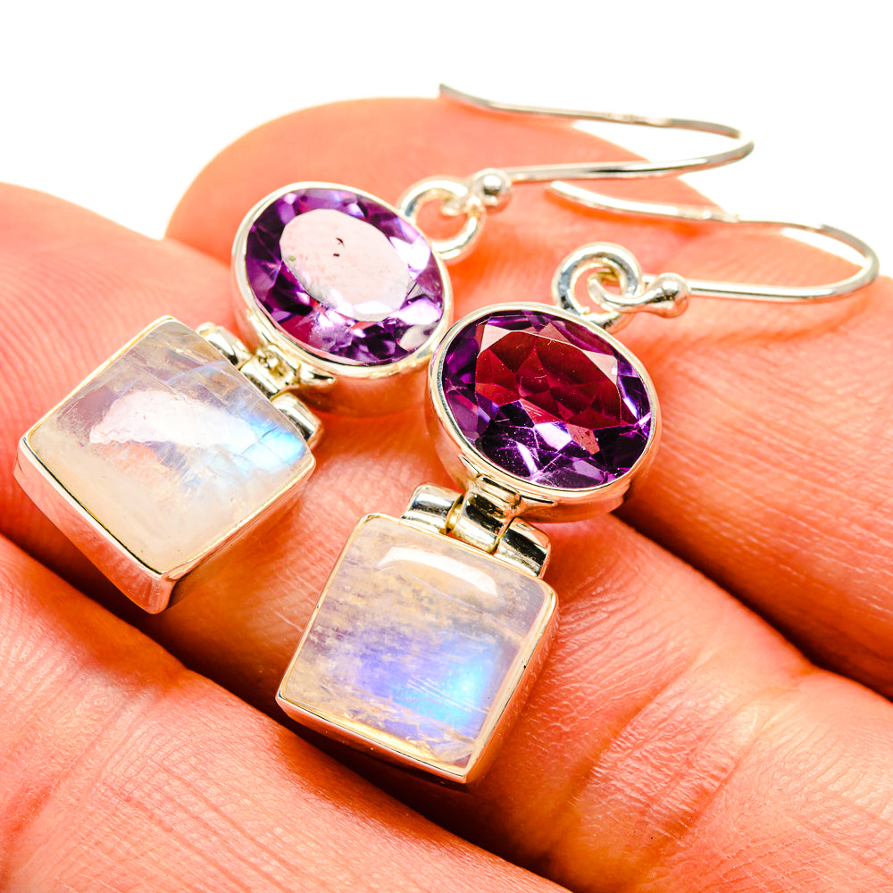 Rainbow Moonstone Earrings handcrafted by Ana Silver Co - EARR414049