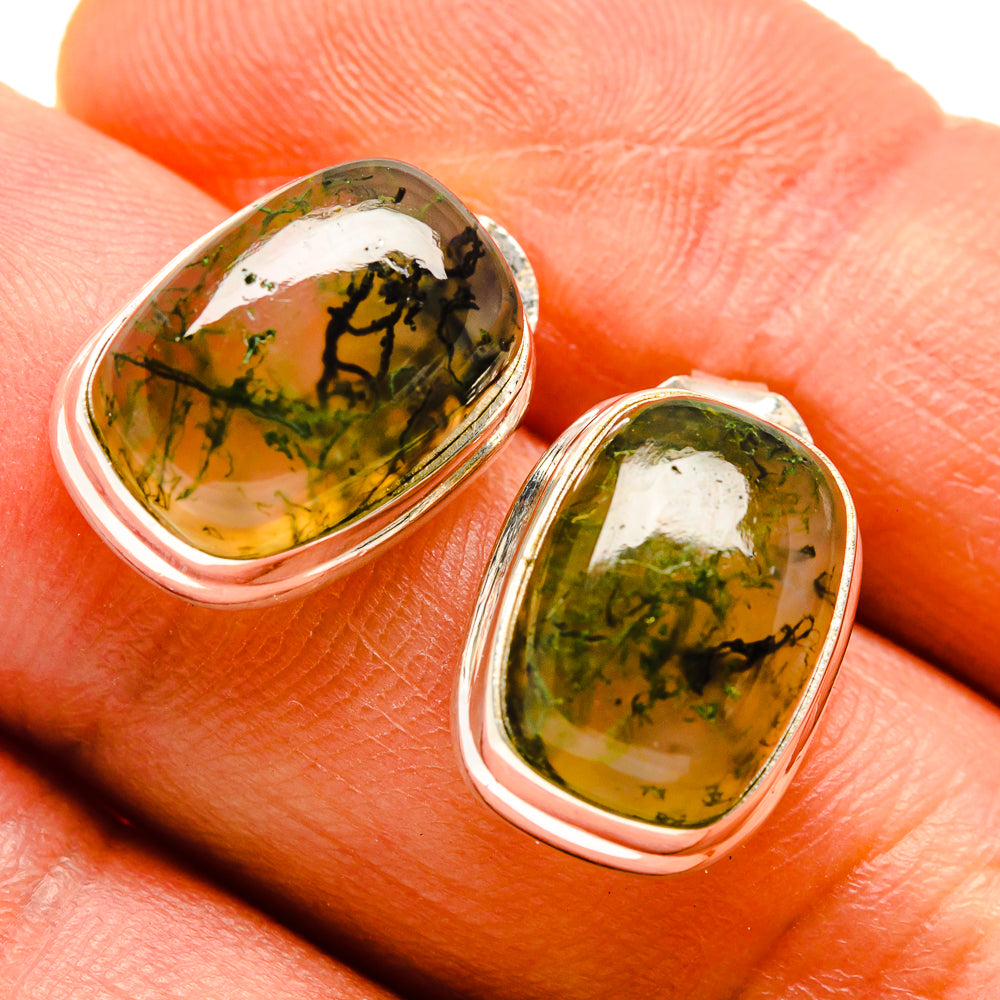 Green Moss Agate Earrings handcrafted by Ana Silver Co - EARR414060