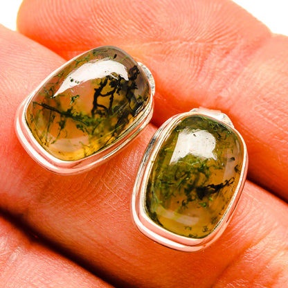 Green Moss Agate Earrings handcrafted by Ana Silver Co - EARR414060