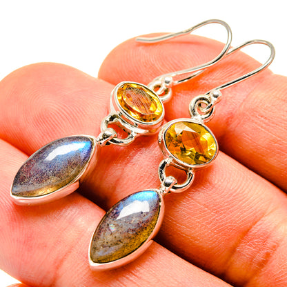 Sterling silver earrings with yellow citrine tops and blue-gold labradorite drops