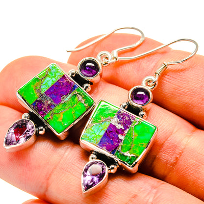 Purple Green Copper Composite Turquoise Earrings handcrafted by Ana Silver Co - EARR414111