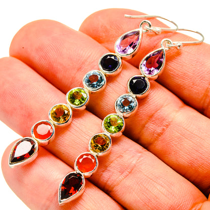 Multi-stone Rainbow Chakra Earrings handcrafted by Ana Silver Co - EARR414117