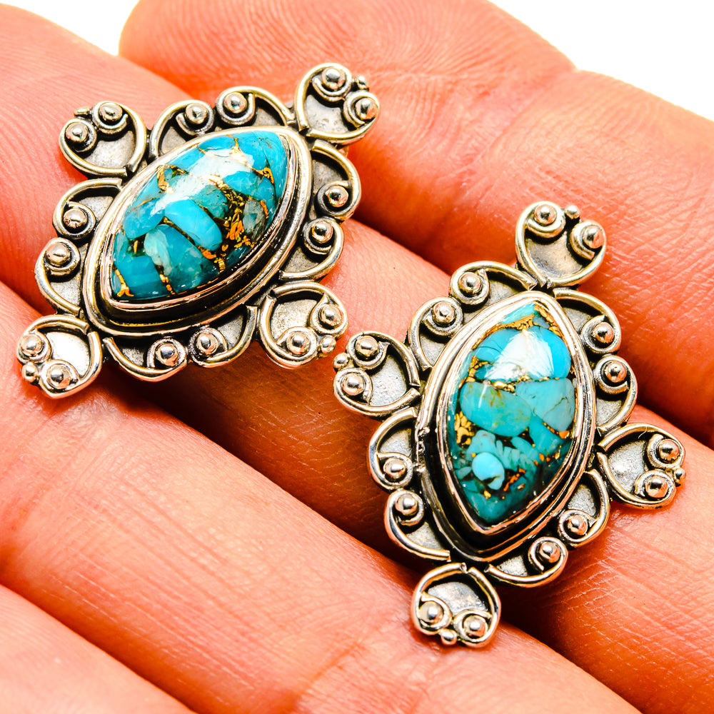 Blue Copper Composite Turquoise Earrings handcrafted by Ana Silver Co - EARR414137