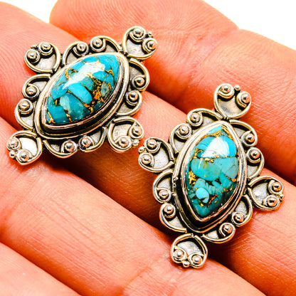Blue Copper Composite Turquoise Earrings handcrafted by Ana Silver Co - EARR414137