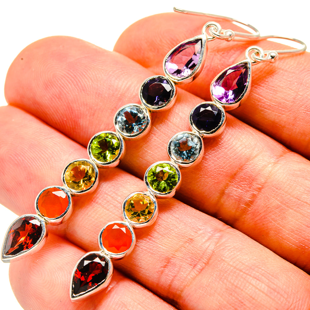 Multi-stone Rainbow Chakra Earrings handcrafted by Ana Silver Co - EARR414189