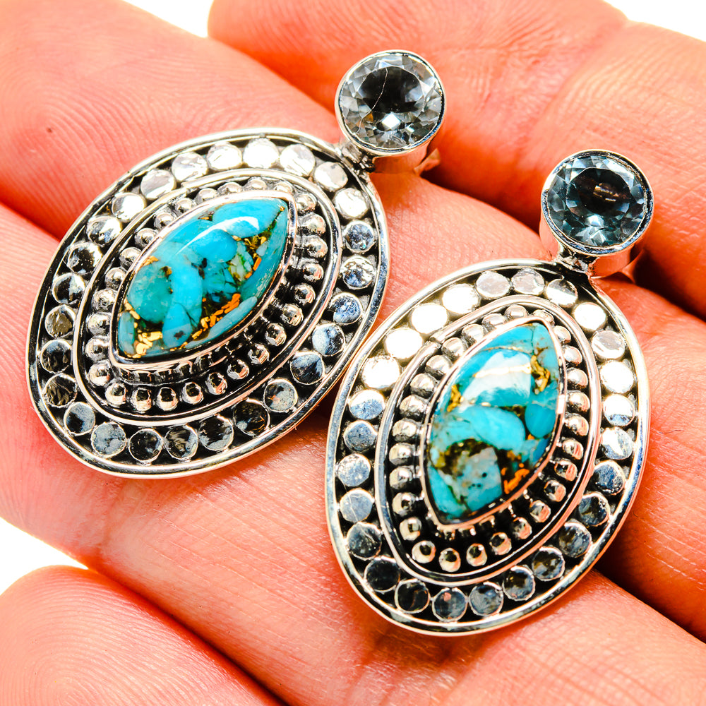 Blue Copper Composite Turquoise Earrings handcrafted by Ana Silver Co - EARR414200