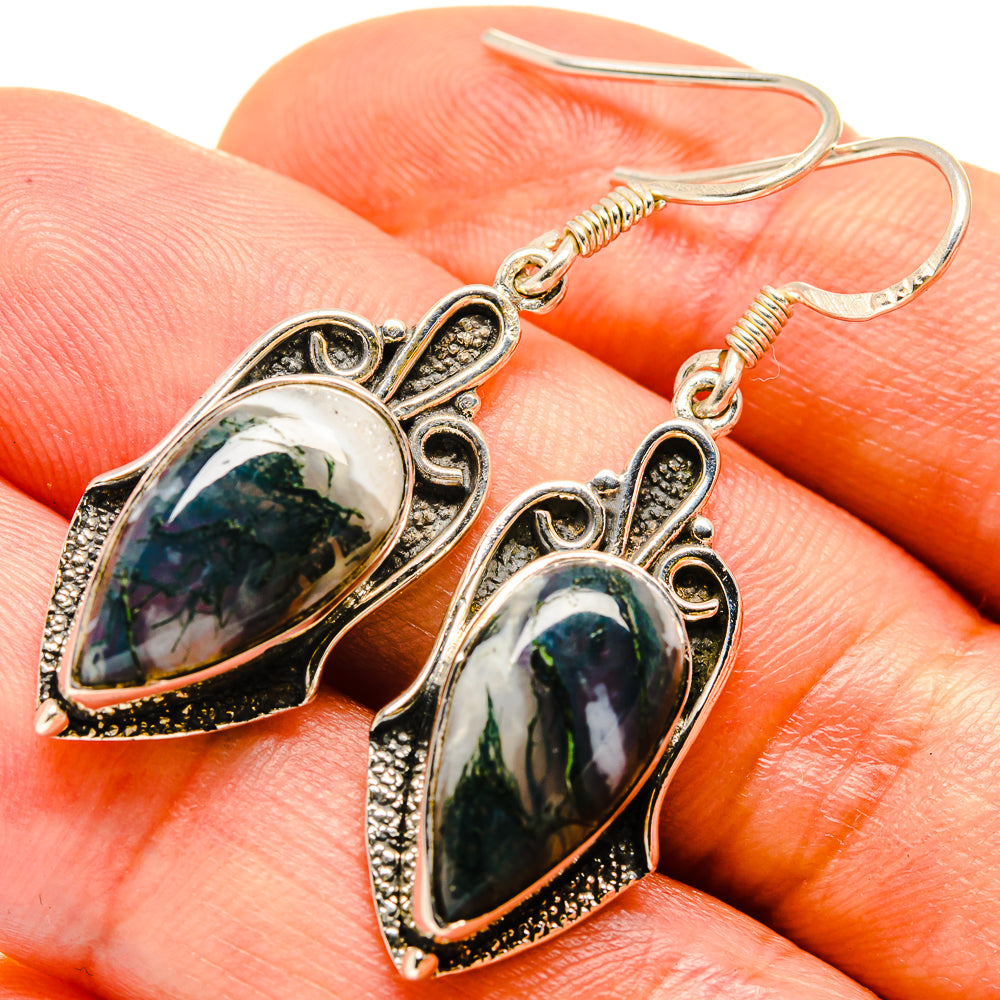 Green Moss Agate Earrings handcrafted by Ana Silver Co - EARR414256