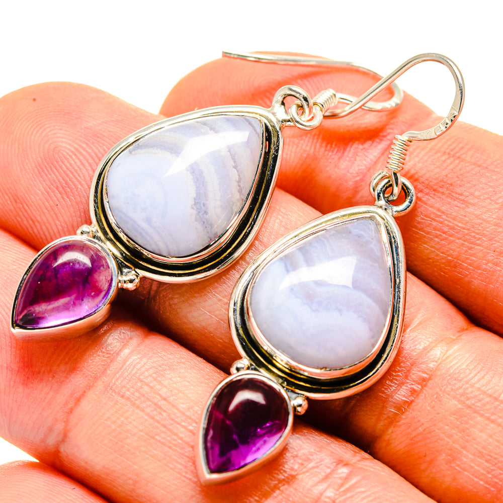Blue Lace Agate Earrings handcrafted by Ana Silver Co - EARR414341