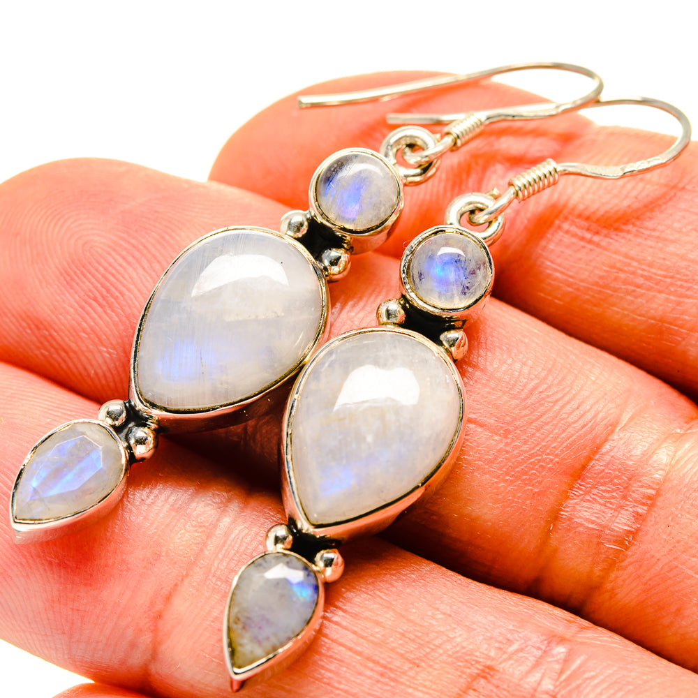 Rainbow Moonstone Earrings handcrafted by Ana Silver Co - EARR414350
