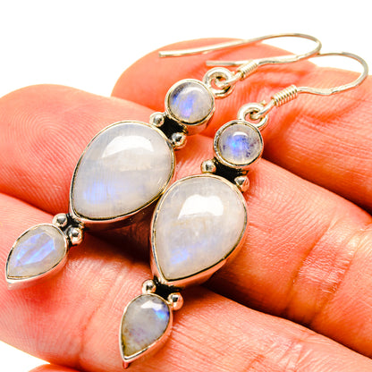 Rainbow Moonstone Earrings handcrafted by Ana Silver Co - EARR414350