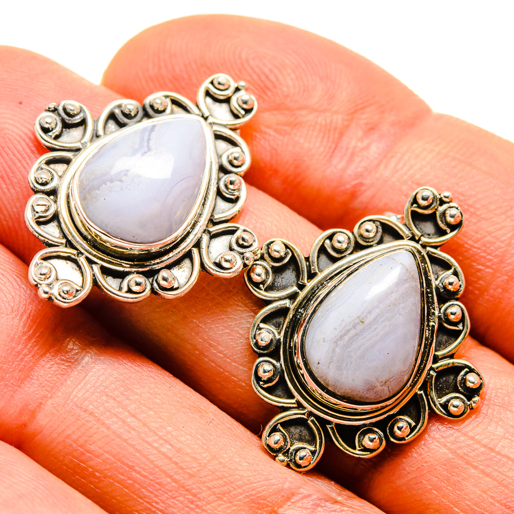 Blue Lace Agate Earrings handcrafted by Ana Silver Co - EARR414360