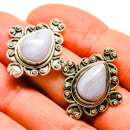 Blue Lace Agate Earrings handcrafted by Ana Silver Co - EARR414360