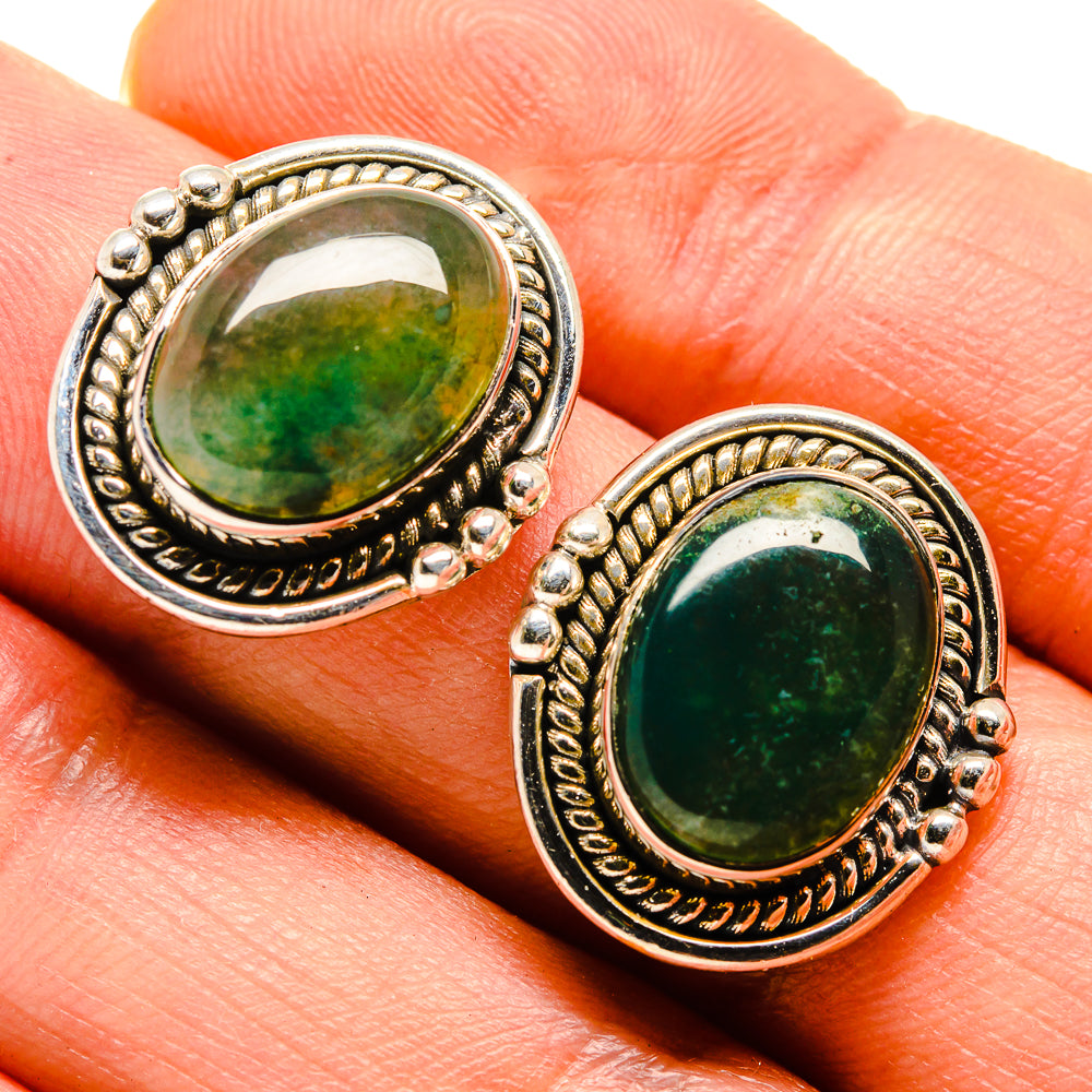 Green Moss Agate Earrings handcrafted by Ana Silver Co - EARR414363