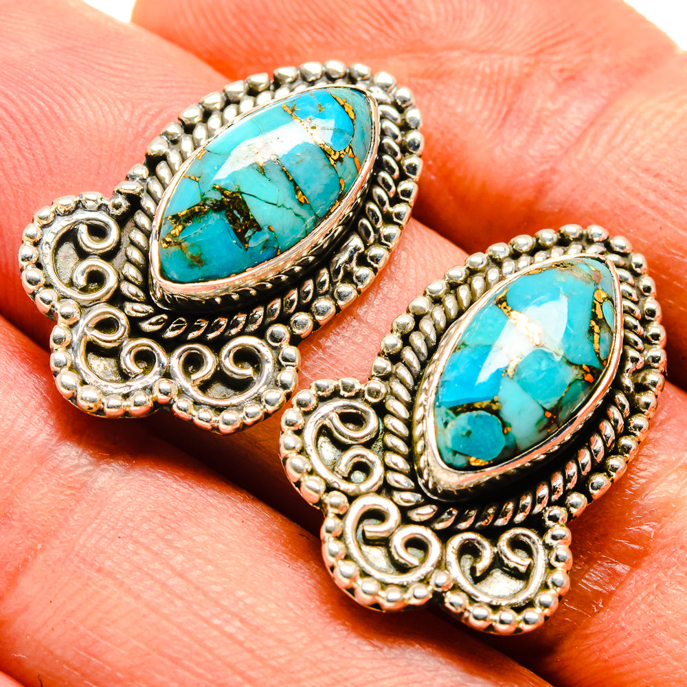 Blue Copper Composite Turquoise Earrings handcrafted by Ana Silver Co - EARR414373