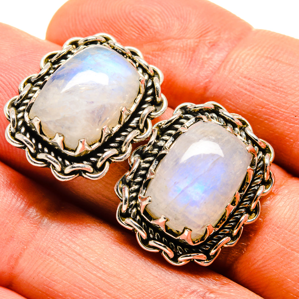 Rainbow Moonstone Earrings handcrafted by Ana Silver Co - EARR414374
