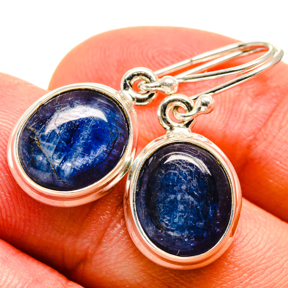 Kyanite drop earrings in 925 sterling silver with oval blue kyanite stones, lever hooks