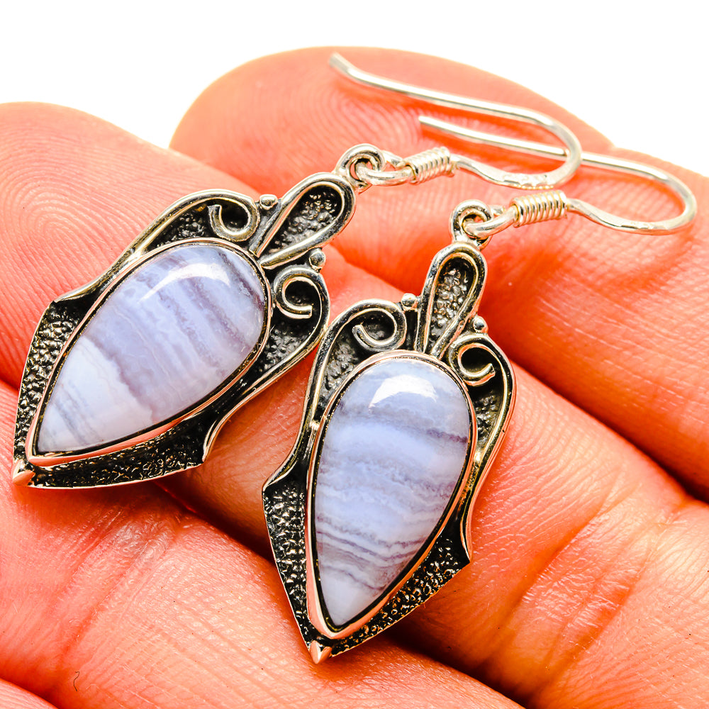 Blue Lace Agate Earrings handcrafted by Ana Silver Co - EARR414389